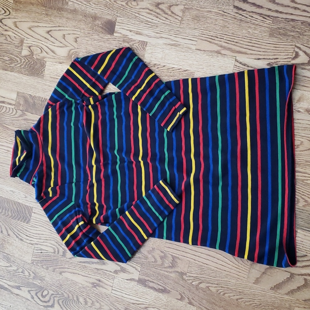 (S) Twik Rainbow Stripe Turtleneck Long Top Cozy Home Cabin Warm Cozy